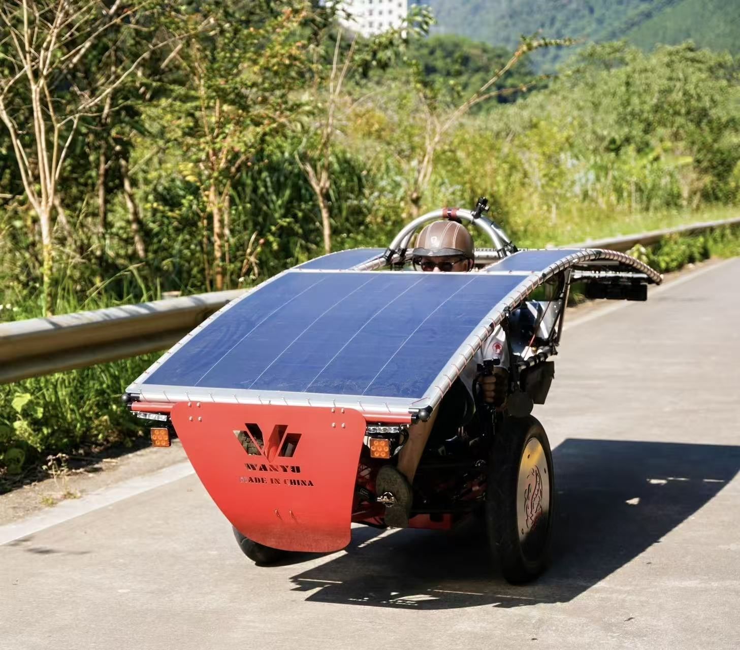 WANYU solar-powered recumbent trike with the WANYU front panel